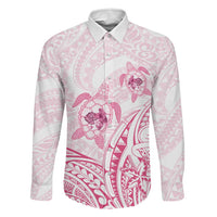 Pink White Polynesia Floral Sea Turtle Family Matching Puletasi and Hawaiian Shirt LT14 Dad's Shirt - Long Sleeve White - Polynesian Pride
