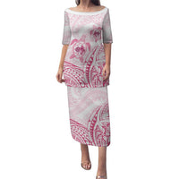 Pink White Polynesia Floral Sea Turtle Family Matching Puletasi and Hawaiian Shirt LT14 Mom's Dress White - Polynesian Pride