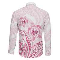 Pink White Polynesia Floral Sea Turtle Family Matching Short Sleeve Bodycon Dress and Hawaiian Shirt - Polynesian Pride