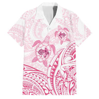 Pink White Polynesia Floral Sea Turtle Family Matching Tank Maxi Dress and Hawaiian Shirt - Polynesian Pride