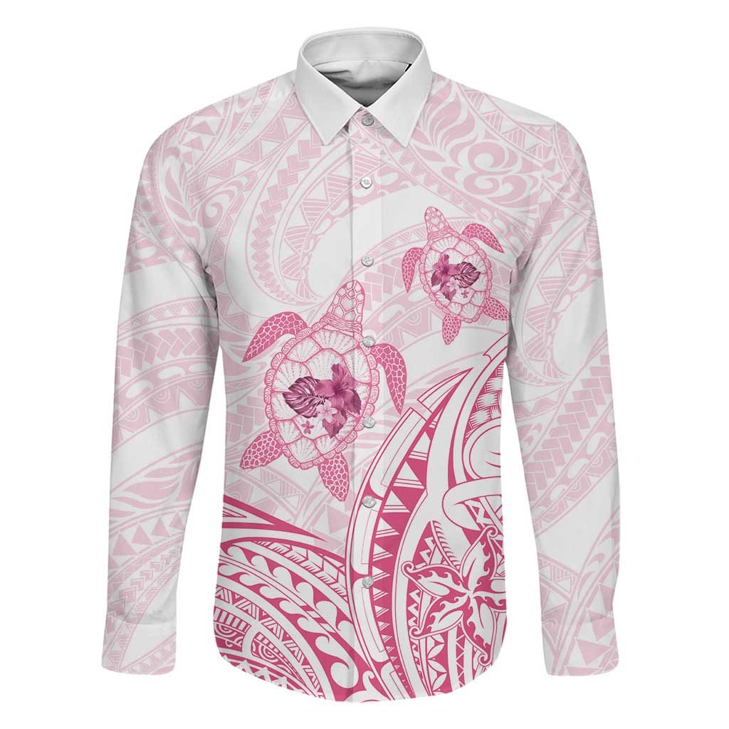 Pink White Polynesia Floral Sea Turtle Family Matching Tank Maxi Dress and Hawaiian Shirt - Polynesian Pride