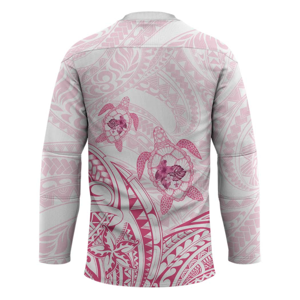 Pink White Polynesia Floral Sea Turtle Hockey Jersey - Polynesian Pride