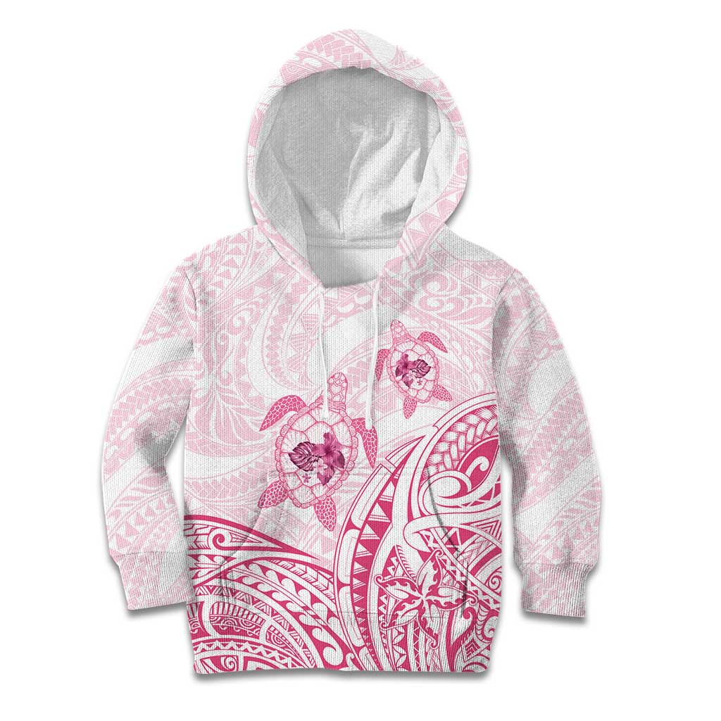 Pink White Polynesia Floral Sea Turtle Kid Hoodie LT14 Hoodie White - Polynesian Pride
