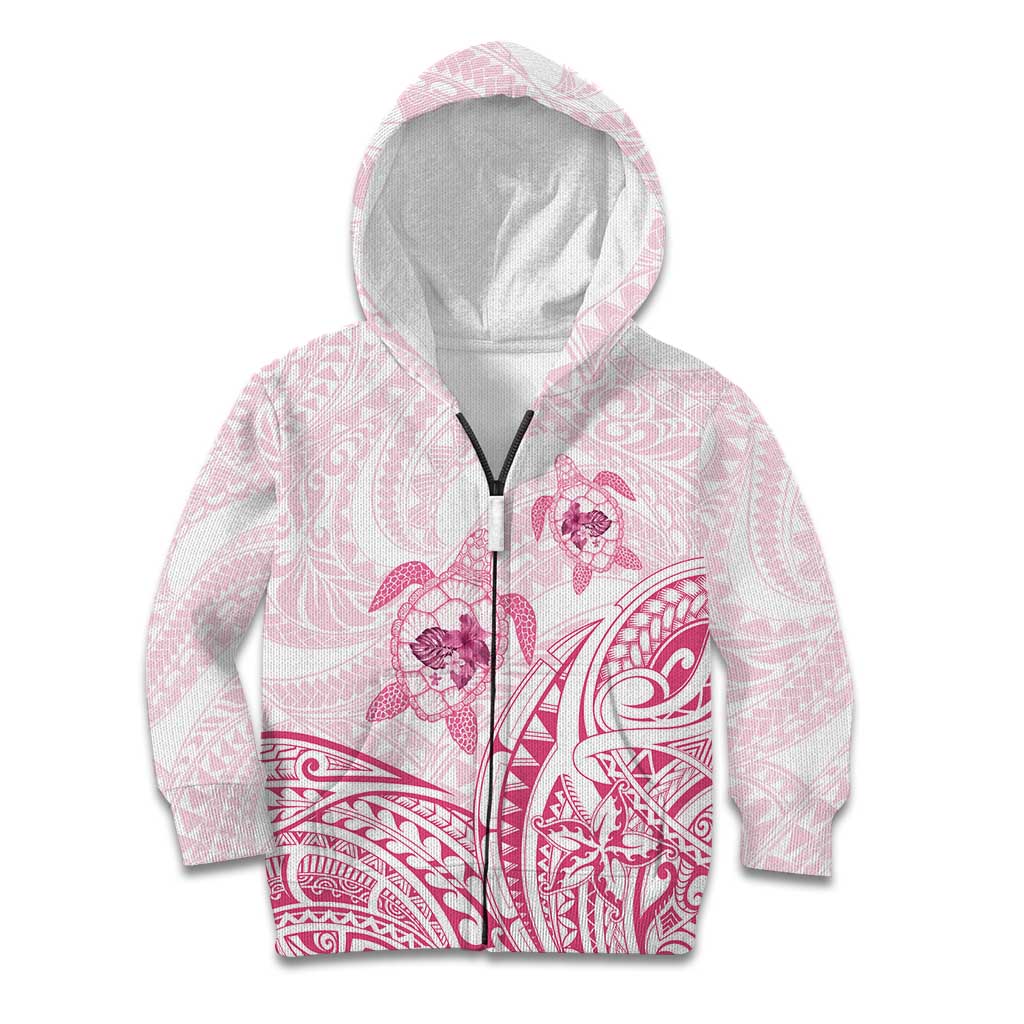 Pink White Polynesia Floral Sea Turtle Kid Hoodie LT14 Zip Hoodie White - Polynesian Pride