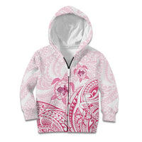 Pink White Polynesia Floral Sea Turtle Kid Hoodie LT14 Zip Hoodie White - Polynesian Pride