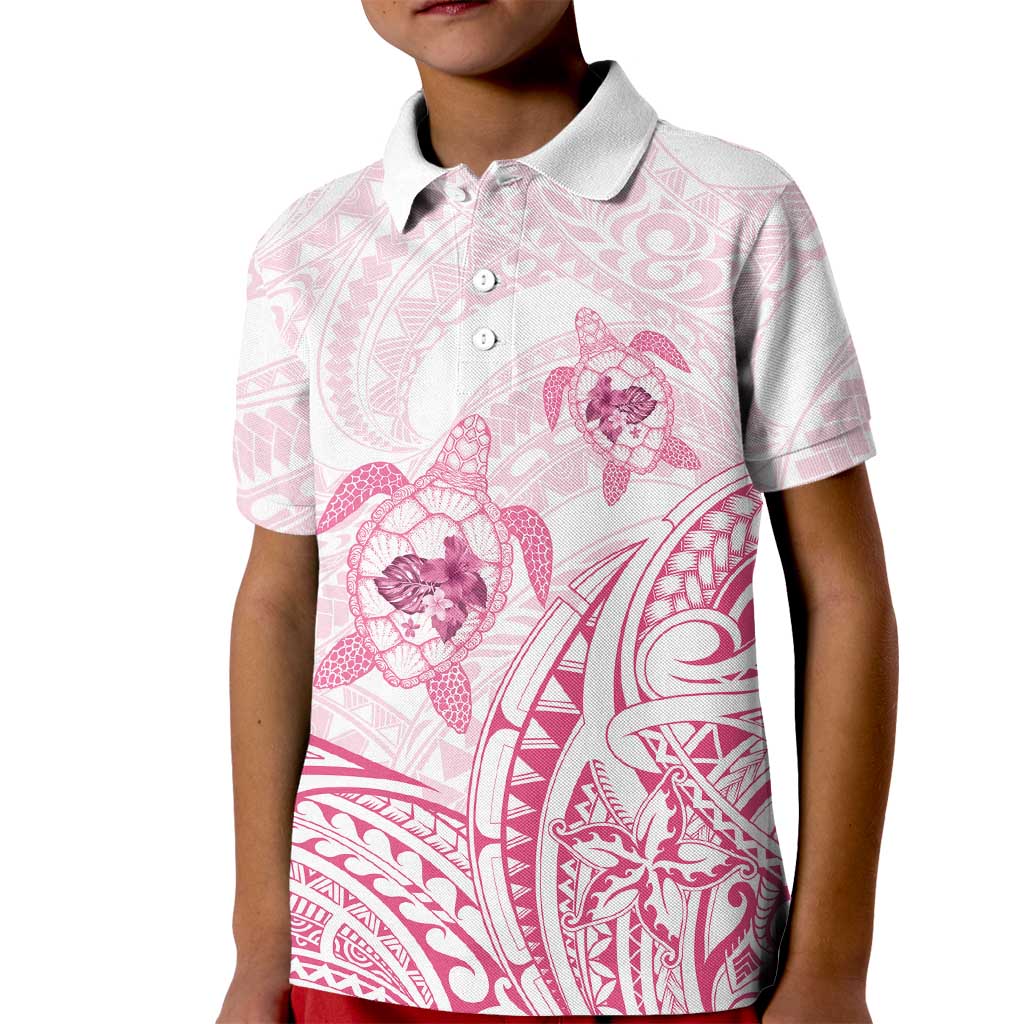 Pink White Polynesia Floral Sea Turtle Kid Polo Shirt LT14 Kid White - Polynesian Pride