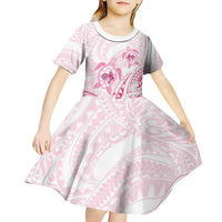Pink White Polynesia Floral Sea Turtle Kid Short Sleeve Dress LT14 - Polynesian Pride