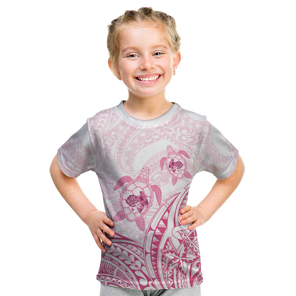 Pink White Polynesia Floral Sea Turtle Kid T Shirt LT14 White - Polynesian Pride