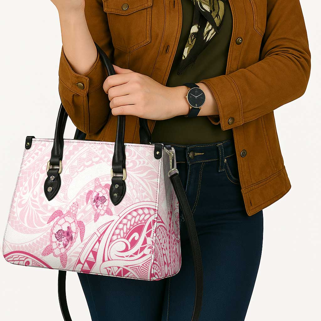 Pink White Polynesia Floral Sea Turtle Leather Bag LT14 - Polynesian Pride