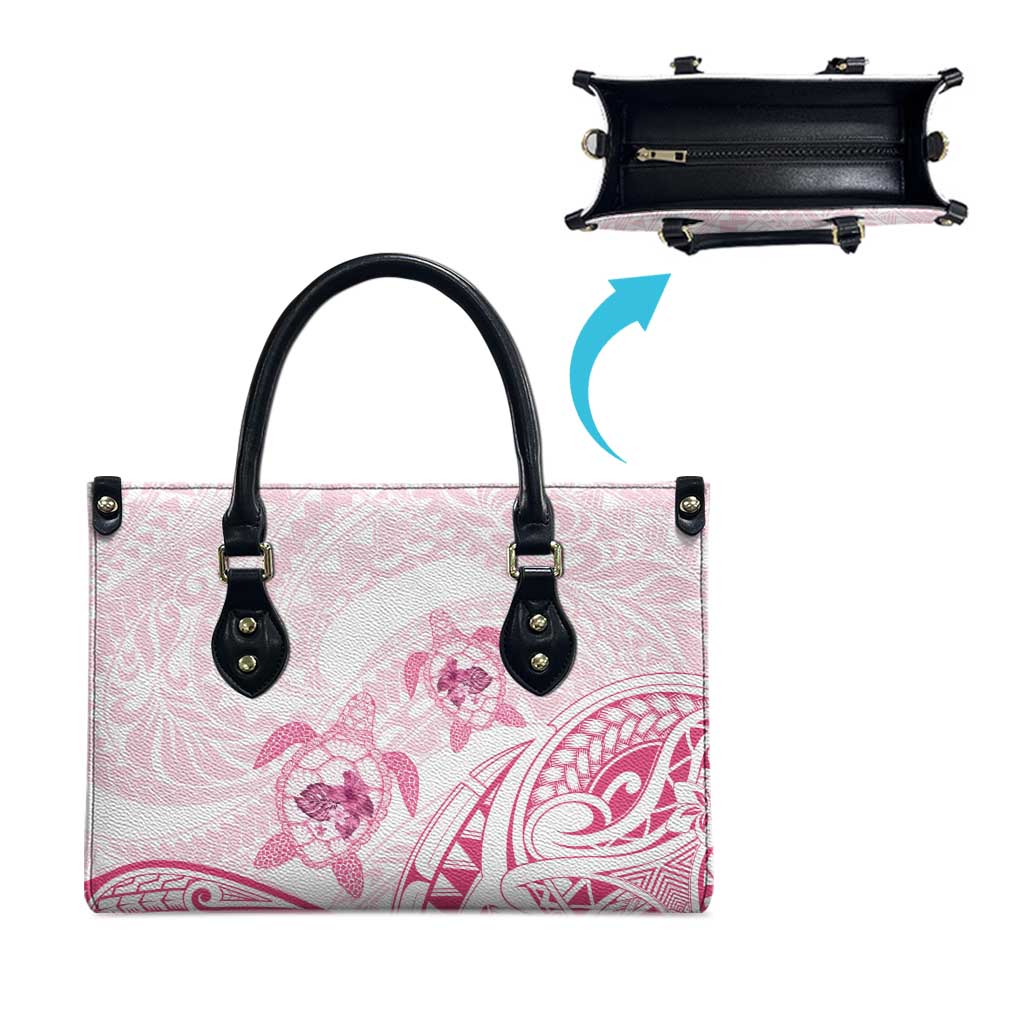 Pink White Polynesia Floral Sea Turtle Leather Bag LT14 - Polynesian Pride