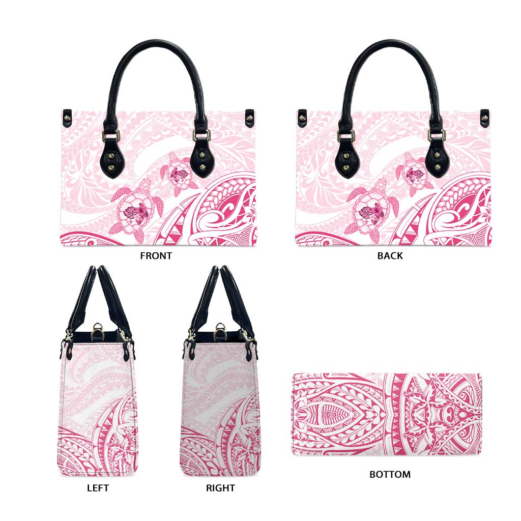 Pink White Polynesia Floral Sea Turtle Leather Bag LT14 - Polynesian Pride