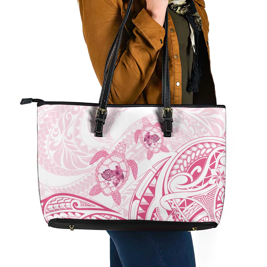 Pink White Polynesia Floral Sea Turtle Leather Tote Bag LT14 - Polynesian Pride