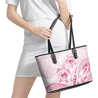 Pink White Polynesia Floral Sea Turtle Leather Tote Bag LT14 - Polynesian Pride