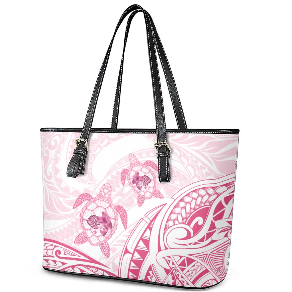 Pink White Polynesia Floral Sea Turtle Leather Tote Bag LT14 - Polynesian Pride