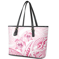 Pink White Polynesia Floral Sea Turtle Leather Tote Bag LT14 - Polynesian Pride