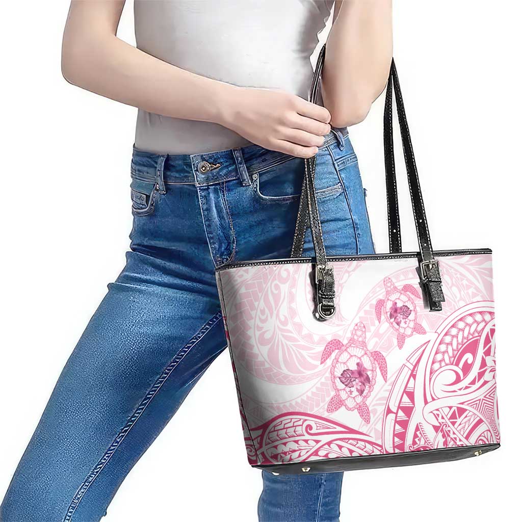 Pink White Polynesia Floral Sea Turtle Leather Tote Bag LT14 - Polynesian Pride
