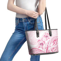 Pink White Polynesia Floral Sea Turtle Leather Tote Bag LT14 - Polynesian Pride