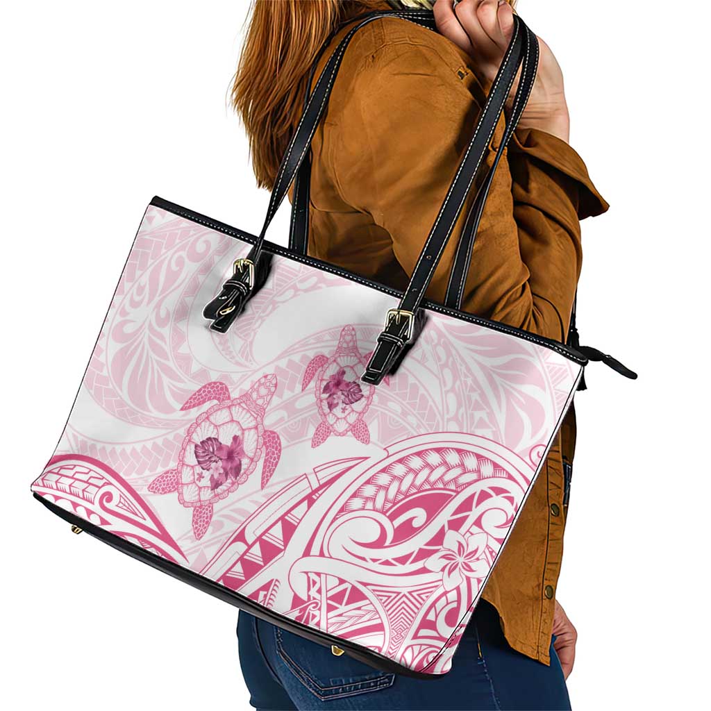 Pink White Polynesia Floral Sea Turtle Leather Tote Bag LT14 - Polynesian Pride