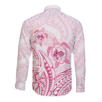 Pink White Polynesia Floral Sea Turtle Long Sleeve Button Shirt LT14 - Polynesian Pride