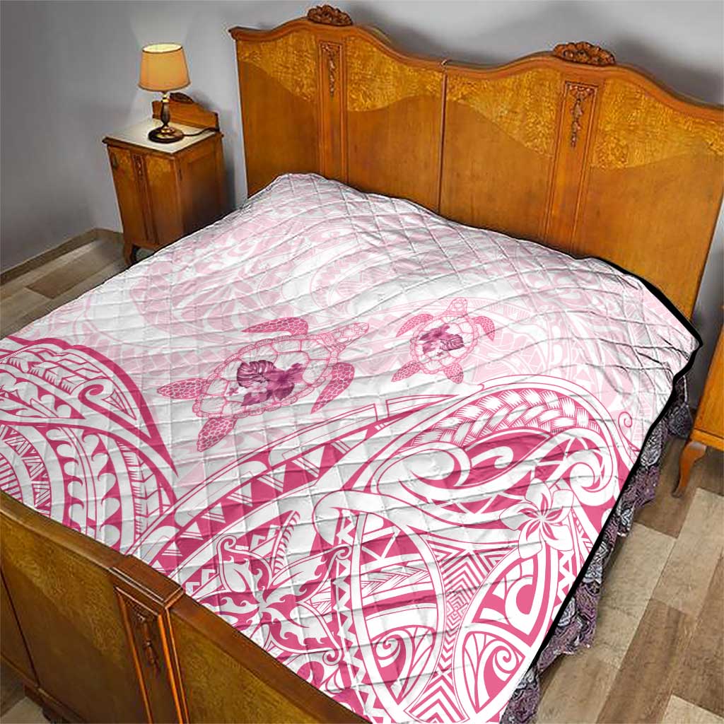 Pink White Polynesia Floral Sea Turtle Quilt - Polynesian Pride
