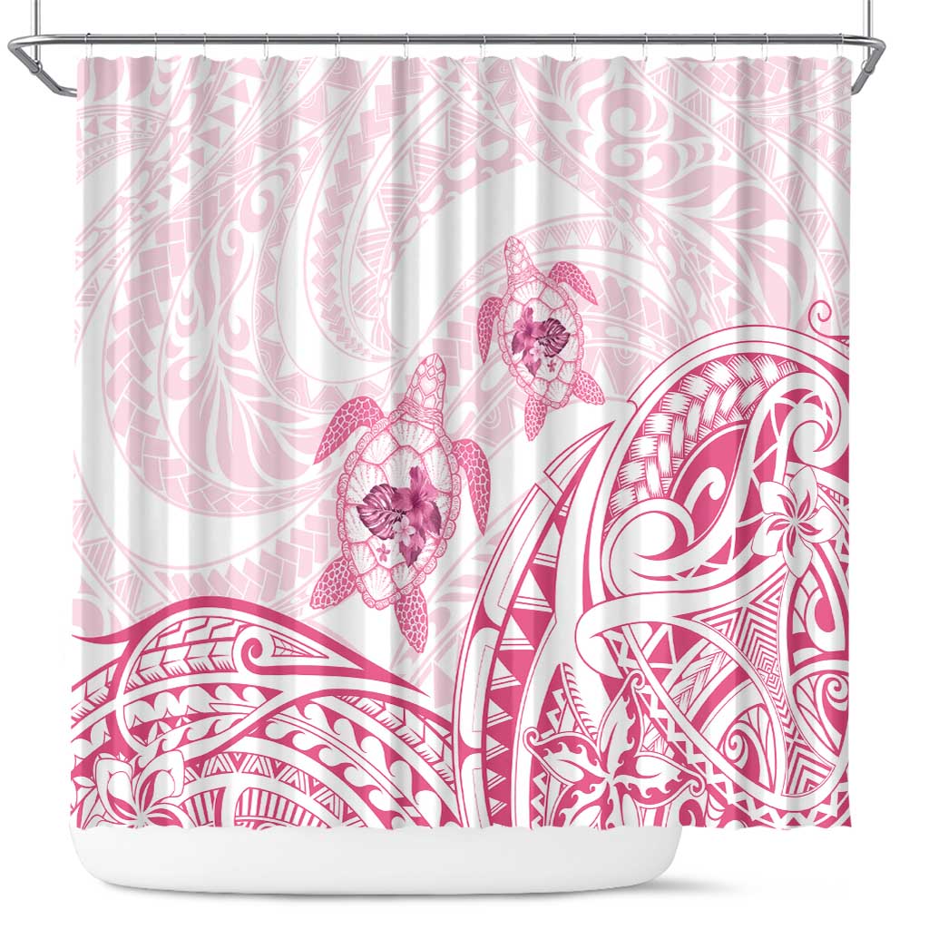 Pink White Polynesia Floral Sea Turtle Shower Curtain - Polynesian Pride