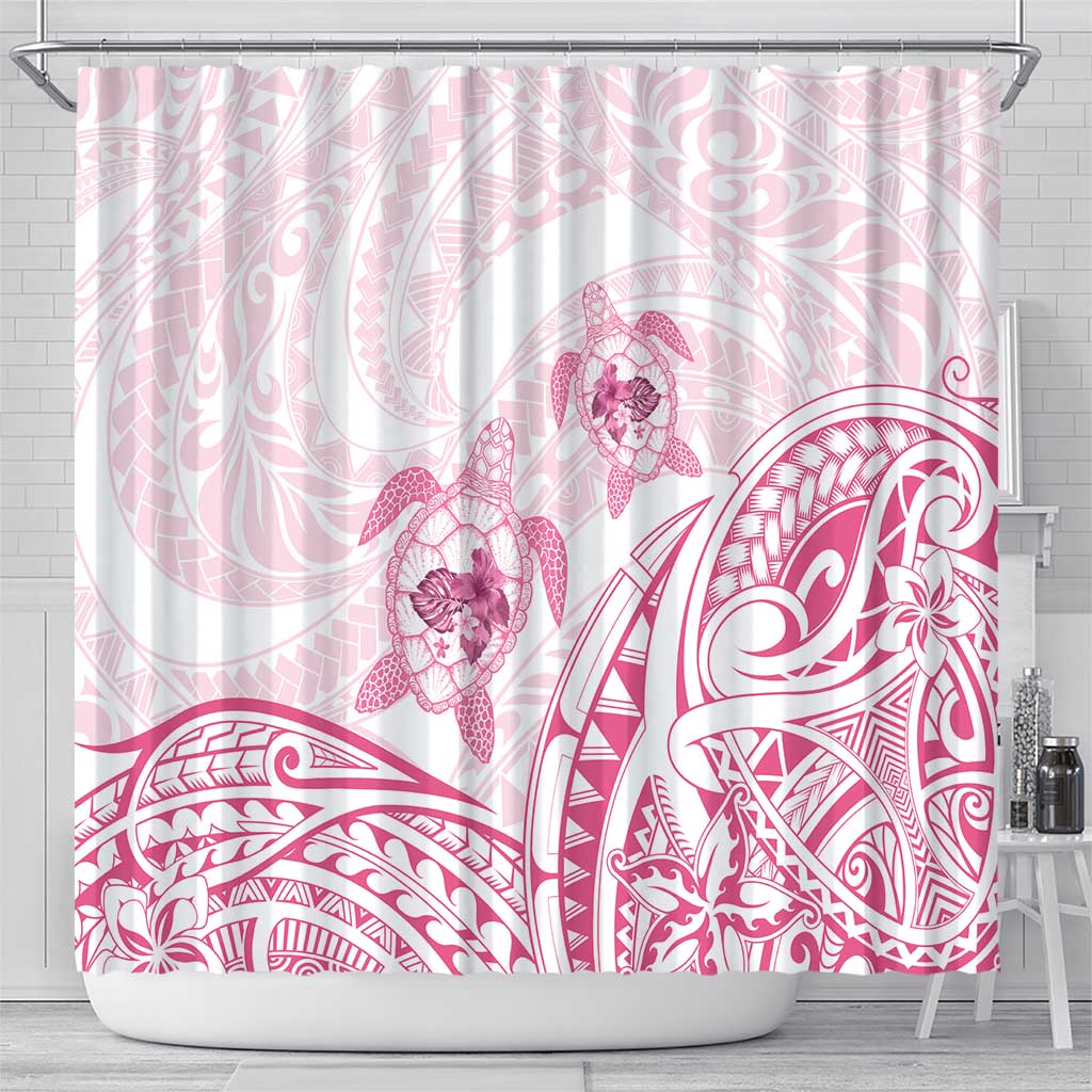 Pink White Polynesia Floral Sea Turtle Shower Curtain - Polynesian Pride