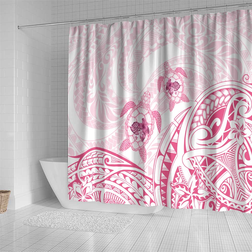 Pink White Polynesia Floral Sea Turtle Shower Curtain - Polynesian Pride