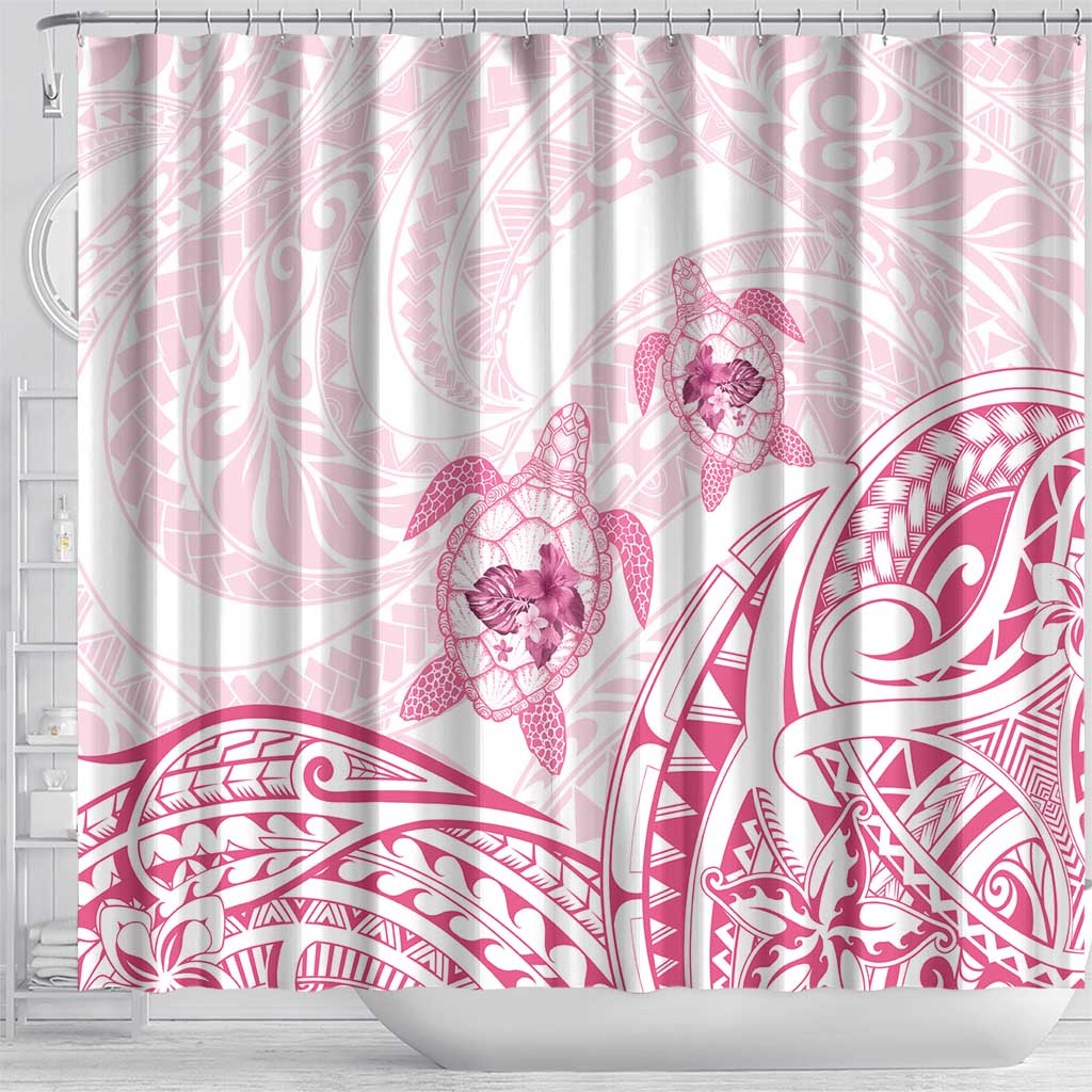 Pink White Polynesia Floral Sea Turtle Shower Curtain - Polynesian Pride