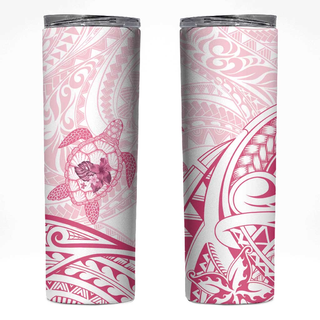 Pink White Polynesia Floral Sea Turtle Skinny Tumbler LT14 White - Polynesian Pride