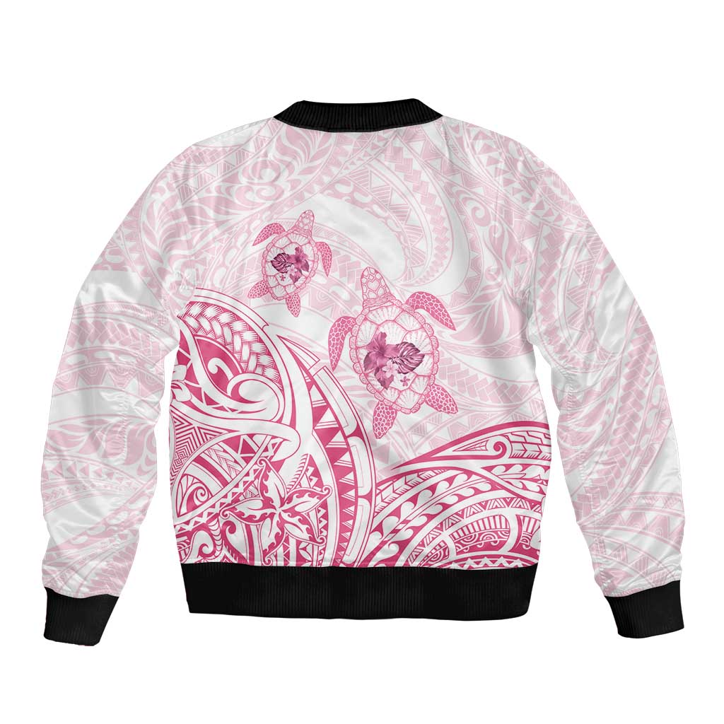 Pink White Polynesia Floral Sea Turtle Sleeve Zip Bomber Jacket LT14 - Polynesian Pride