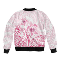 Pink White Polynesia Floral Sea Turtle Sleeve Zip Bomber Jacket LT14 - Polynesian Pride