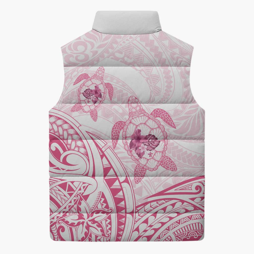 Pink White Polynesia Floral Sea Turtle Sleeveless Puffer Jacket LT14 - Polynesian Pride
