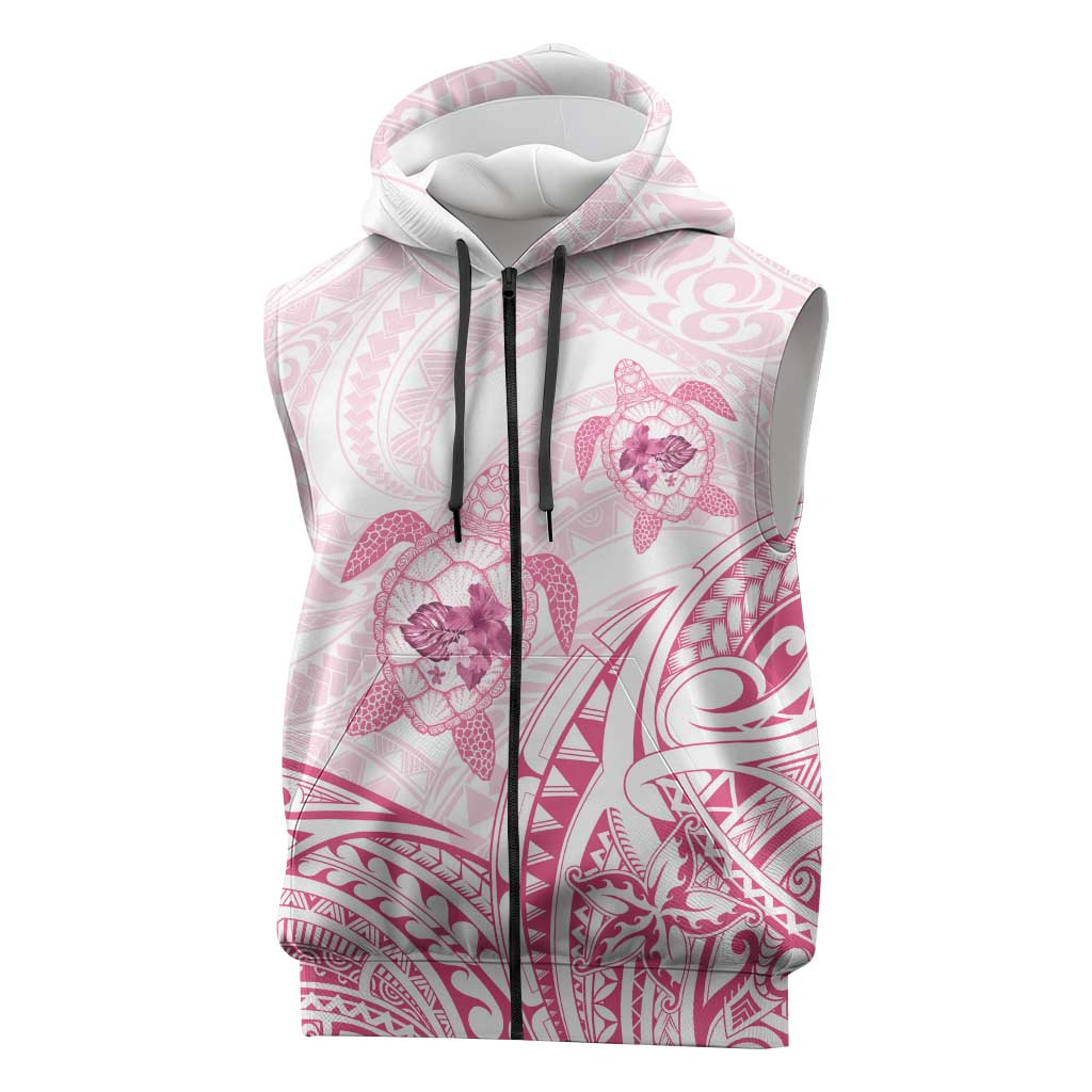 Pink White Polynesia Floral Sea Turtle Sleeveless Zip Hoodie LT14 White - Polynesian Pride