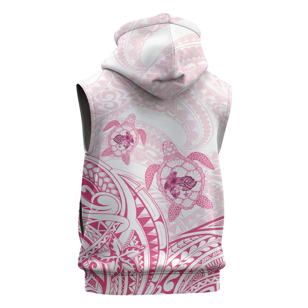 Pink White Polynesia Floral Sea Turtle Sleeveless Zip Hoodie LT14 - Polynesian Pride