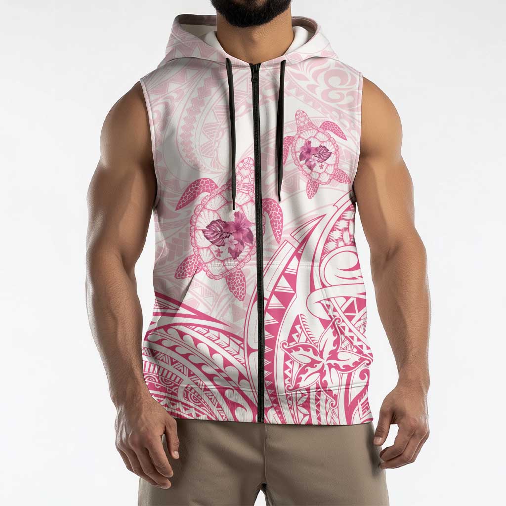 Pink White Polynesia Floral Sea Turtle Sleeveless Zip Hoodie LT14 - Polynesian Pride