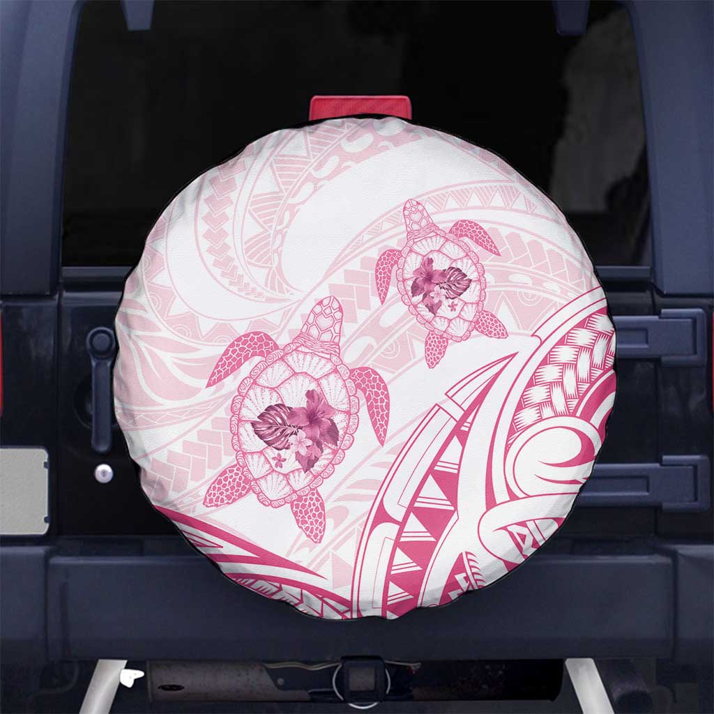 Pink White Polynesia Floral Sea Turtle Spare Tire Cover LT14 No hole White - Polynesian Pride