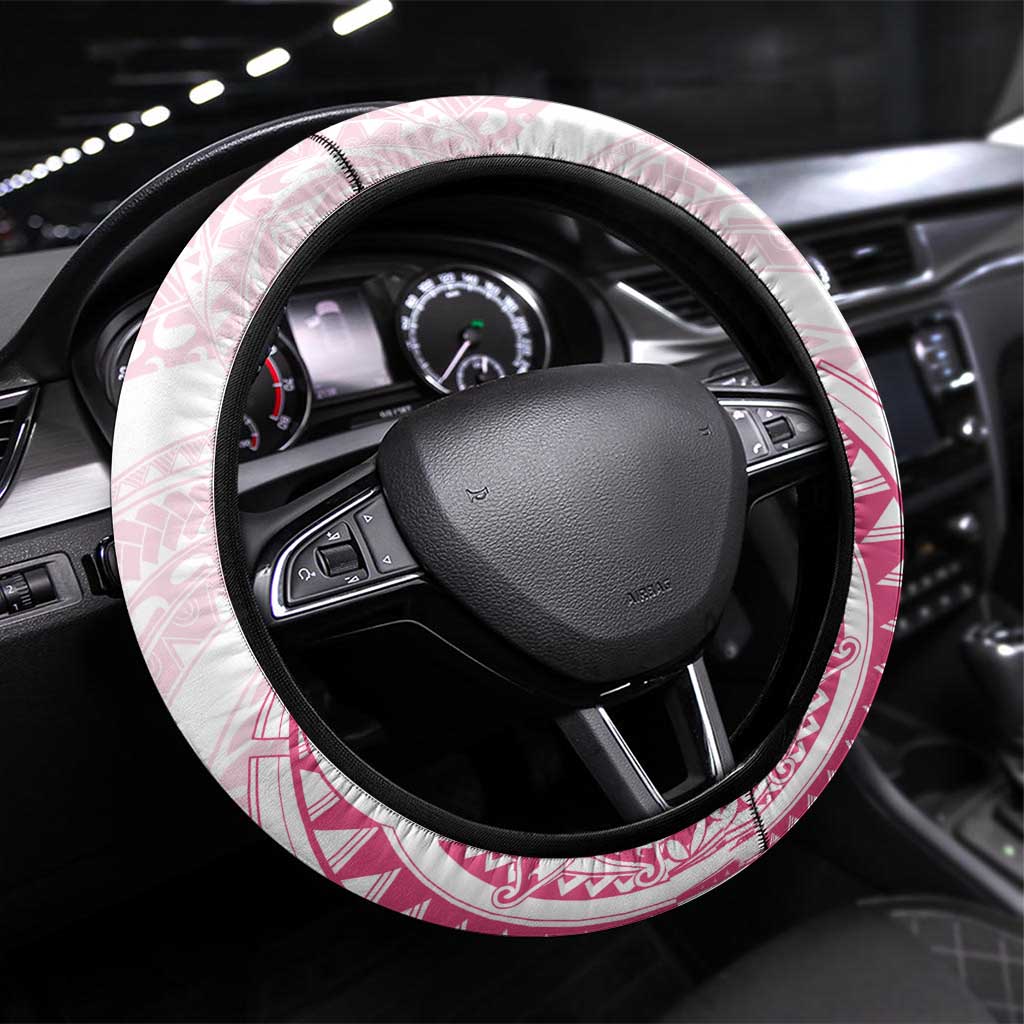 Pink White Polynesia Floral Sea Turtle Steering Wheel Cover - Polynesian Pride