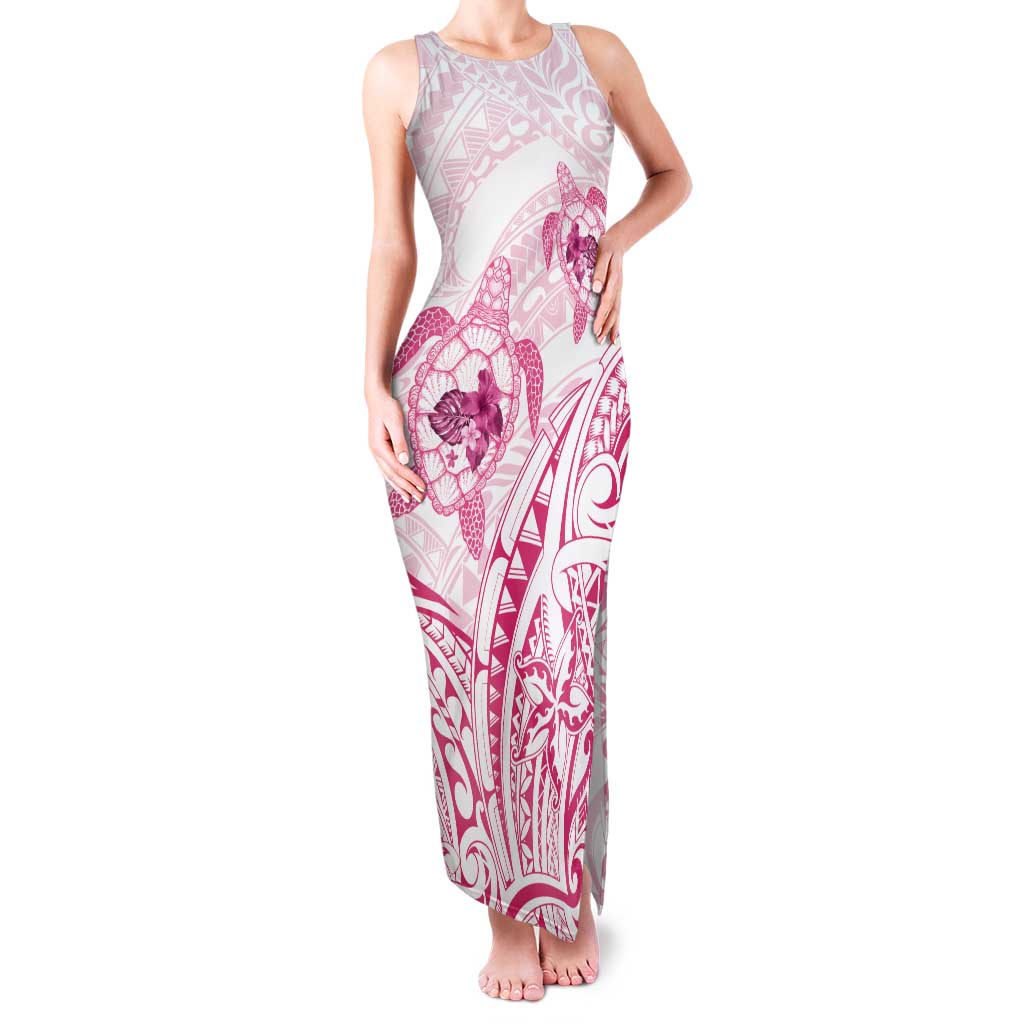 Pink White Polynesia Floral Sea Turtle Tank Maxi Dress LT14 Women White - Polynesian Pride
