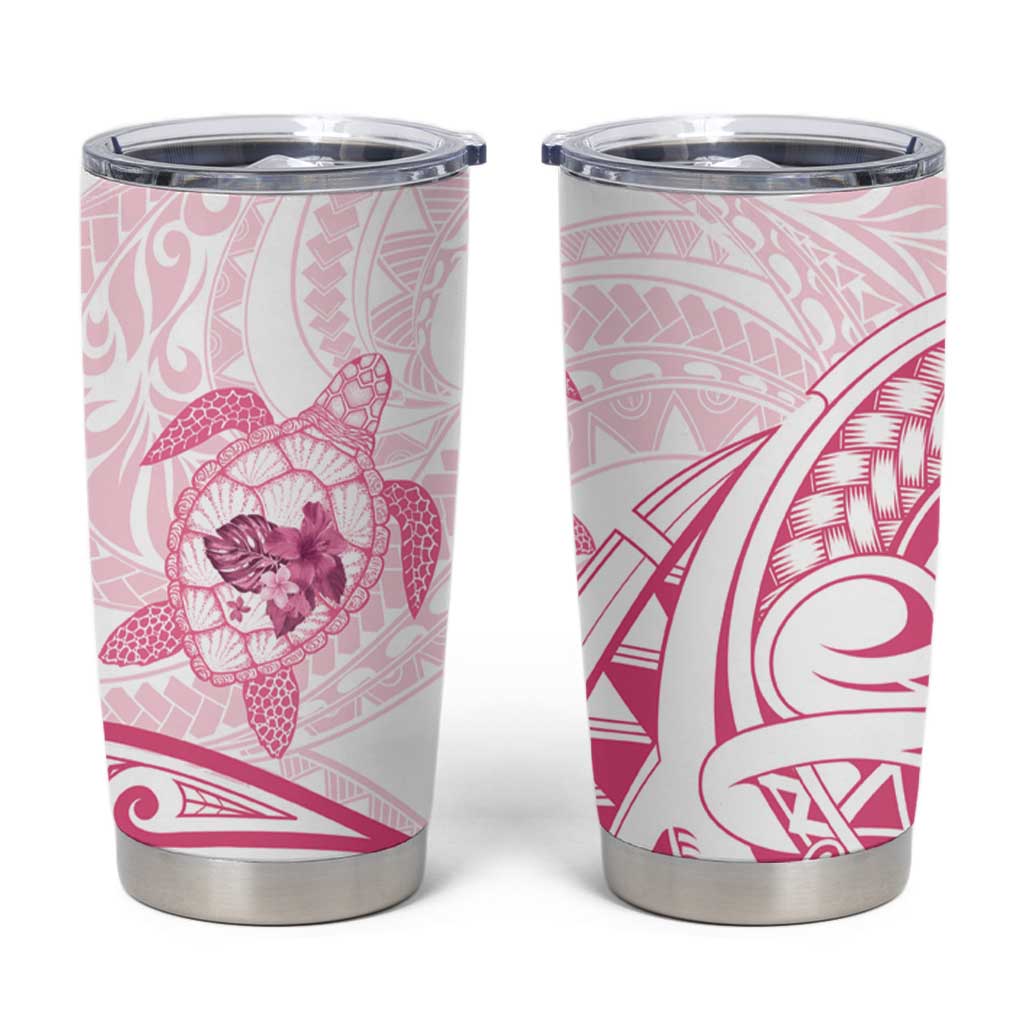 Pink White Polynesia Floral Sea Turtle Tumbler Cup - Polynesian Pride