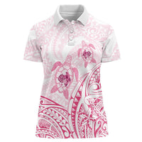 Pink White Polynesia Floral Sea Turtle Women Polo Shirt LT14 Female White - Polynesian Pride
