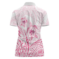 Pink White Polynesia Floral Sea Turtle Women Polo Shirt LT14 - Polynesian Pride