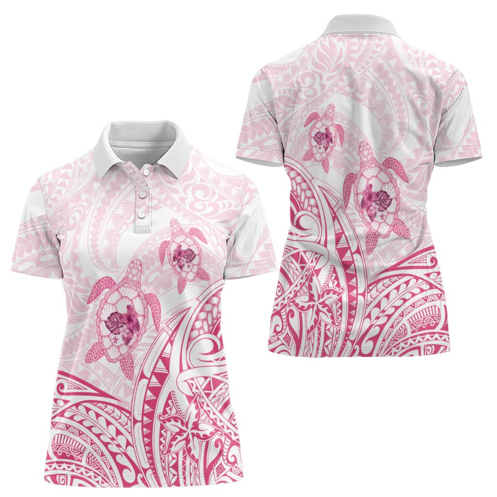 Pink White Polynesia Floral Sea Turtle Women Polo Shirt LT14 - Polynesian Pride
