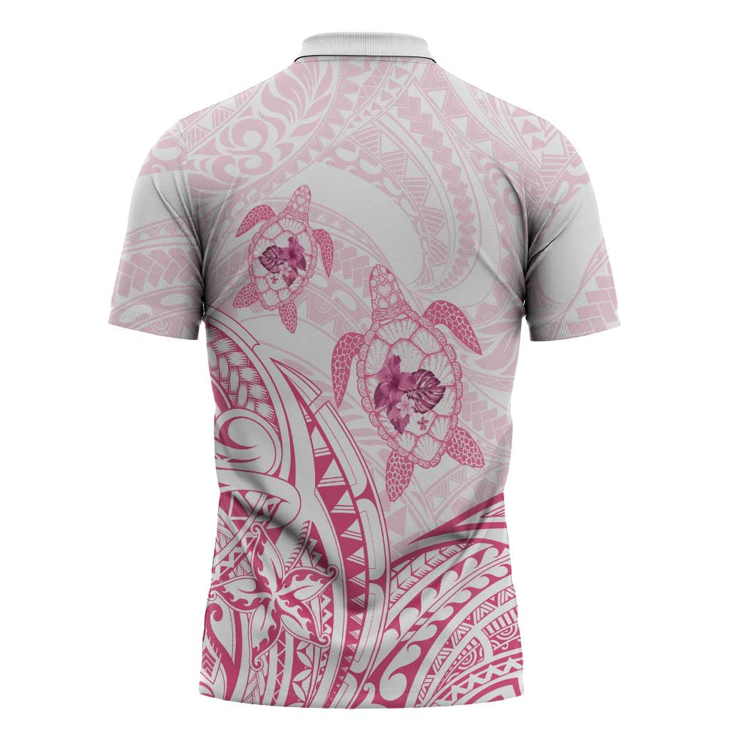 Pink White Polynesia Floral Sea Turtle Zipper Polo Shirt LT14 - Polynesian Pride
