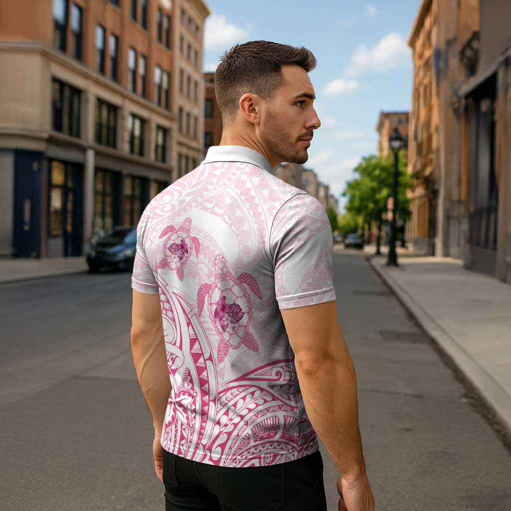Pink White Polynesia Floral Sea Turtle Zipper Polo Shirt LT14 - Polynesian Pride