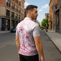 Pink White Polynesia Floral Sea Turtle Zipper Polo Shirt LT14 - Polynesian Pride
