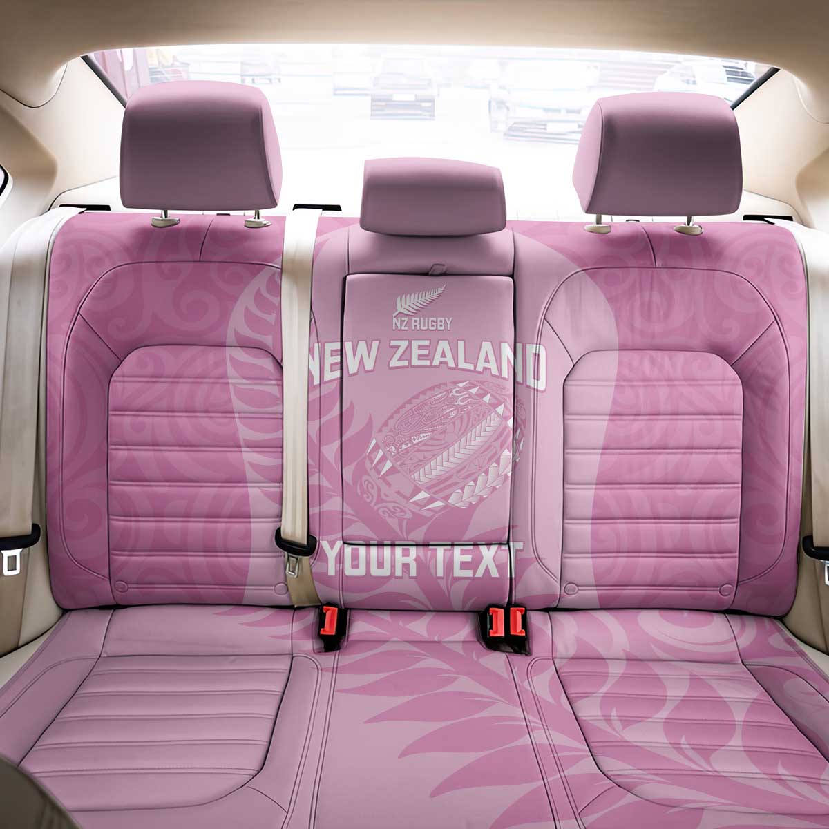 Custom New Zealand Silver Fern Rugby 2025 Back Car Seat Cover All Black Aotearoa Maori Pink
