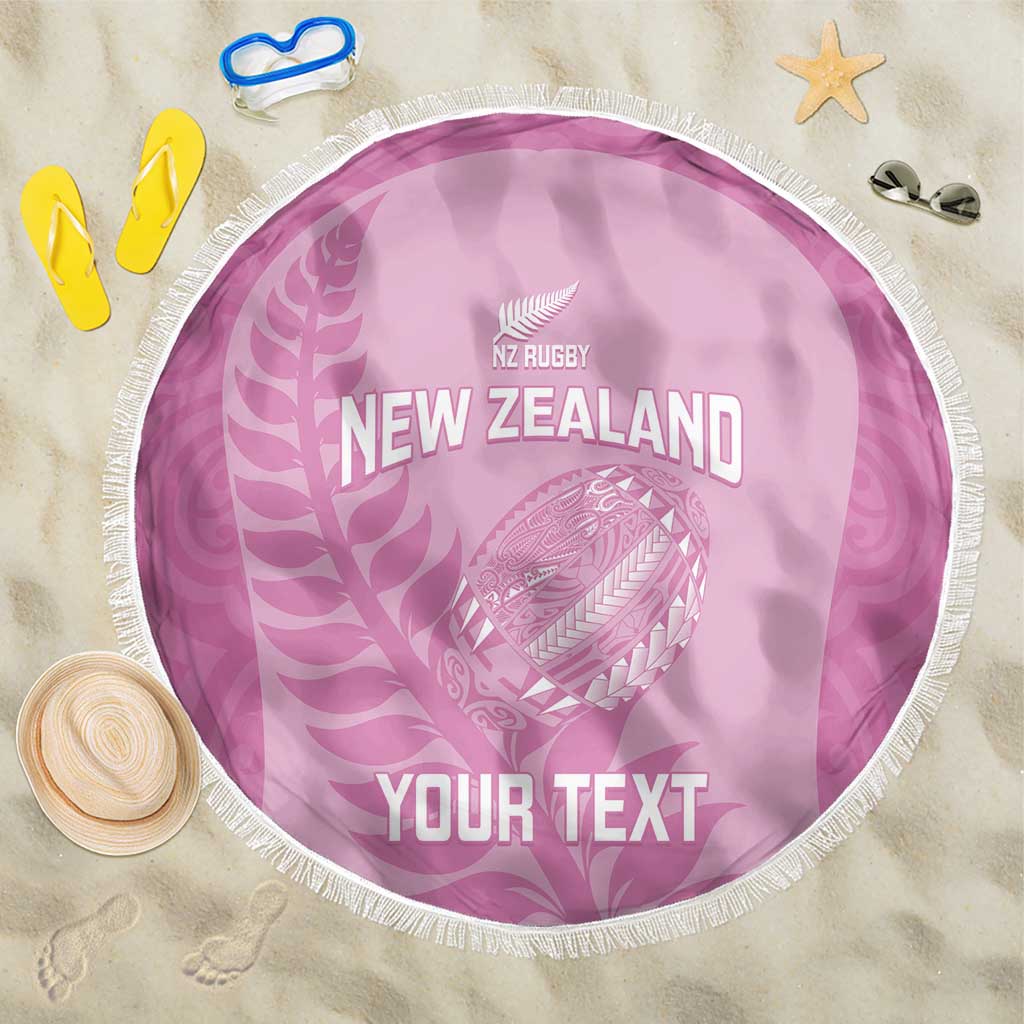 Custom New Zealand Silver Fern Rugby 2025 Beach Blanket All Black Aotearoa Maori Pink