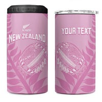 Custom New Zealand Silver Fern Rugby 2025 4 in 1 Can Cooler Tumbler All Black Aotearoa Maori Pink