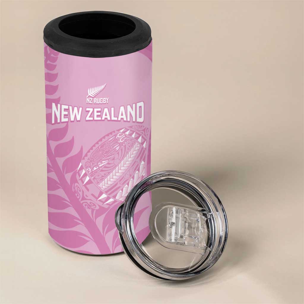 Custom New Zealand Silver Fern Rugby 2025 4 in 1 Can Cooler Tumbler All Black Aotearoa Maori Pink