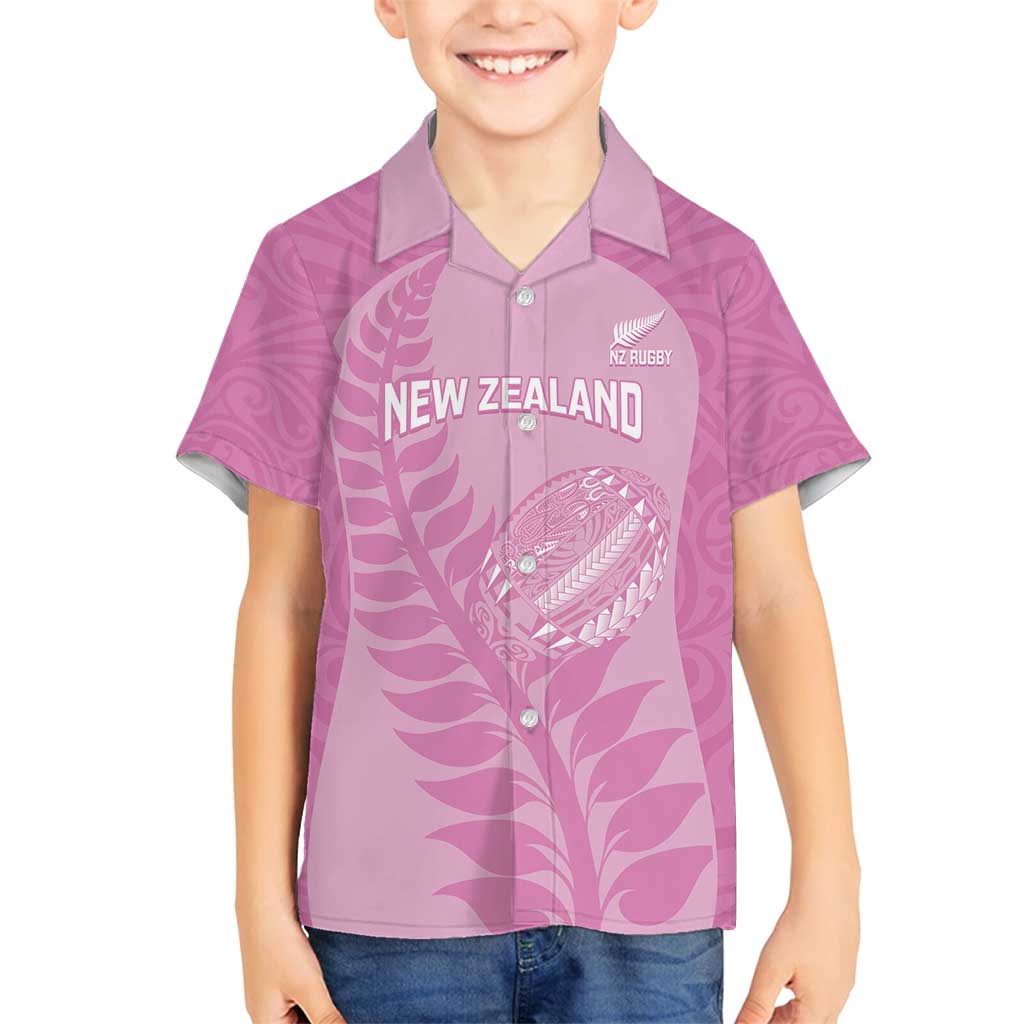Custom New Zealand Silver Fern Rugby 2025 Family Matching Off Shoulder Maxi Dress and Hawaiian Shirt All Black Aotearoa Maori Pink